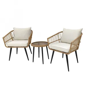 Wholesale French Cafe Restaurant Dining Chairs Aluminium Frame Outdoor Hotel Garden Rattan Wicker Modern 3pcs Bistro Chair Set