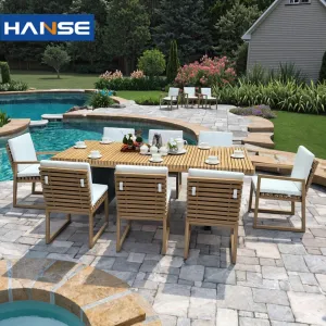 Wholesale Modern Courtyard Teak Wood Weather Resistant Outdoor Dining Sets with Luxury Chairs and Tables